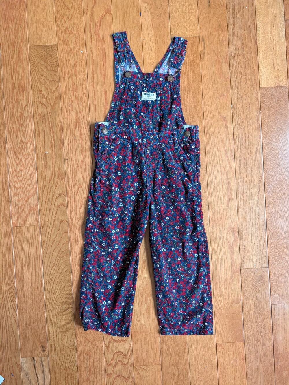 Girls Osh Kosh B'Gosh Navy Blue Floral Flower Corded Vestbak Overalls 3T